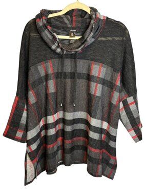 Ali Miles Women's‎ Small/Medium Plaid Cowl Neck Sheer Artsy Knit Red Black
